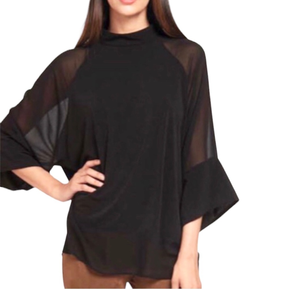 Lynn Ritchie black tunic sheer sleeves and hem Size Small
